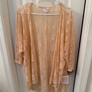 LuLaRoe Lace Kimono in Soft Peach